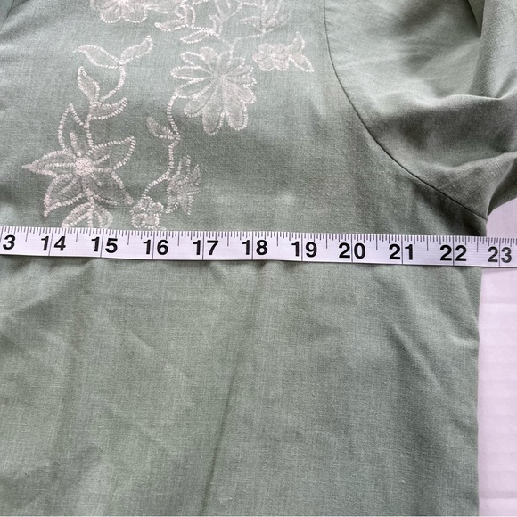 BLAIR Vintage Green Collared Shirt Flower Embroidery Button Up Short Sleeve M/L - Picture 5 of 6